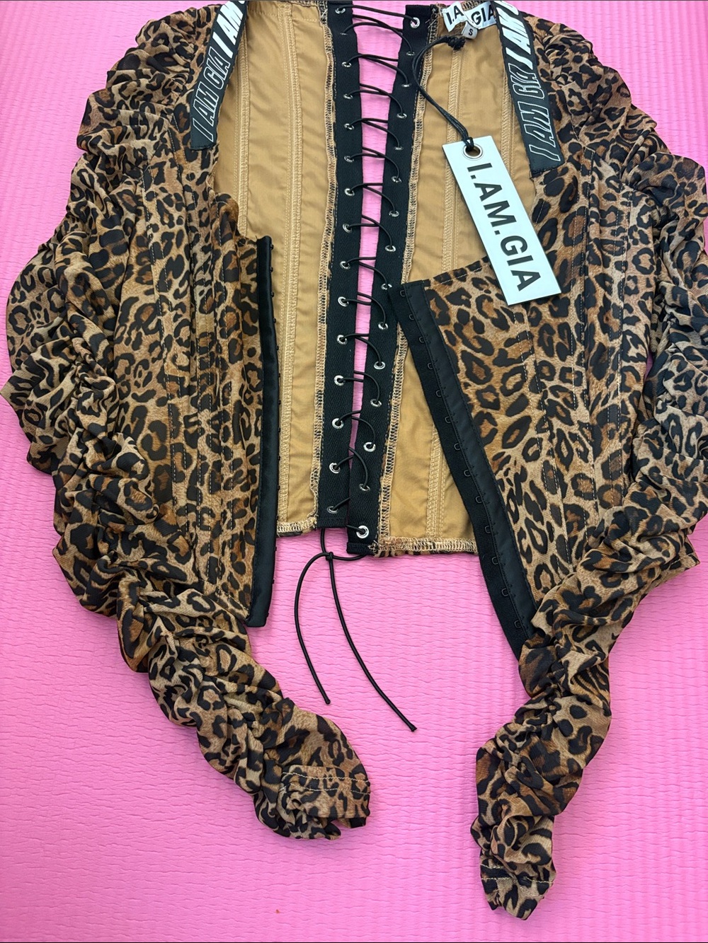 I.AM.GIA Leopard Print Lace-Up Corset Jacket - Brown/Black